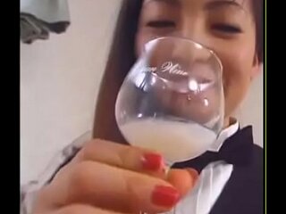 Japanese waitress gives blowjob and swallows sperm